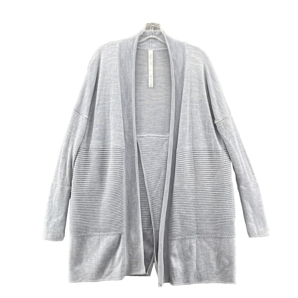 Lululemon Merino Wool Cardigan Womens 6 Gray Rib Corpcore Academia Office Travel